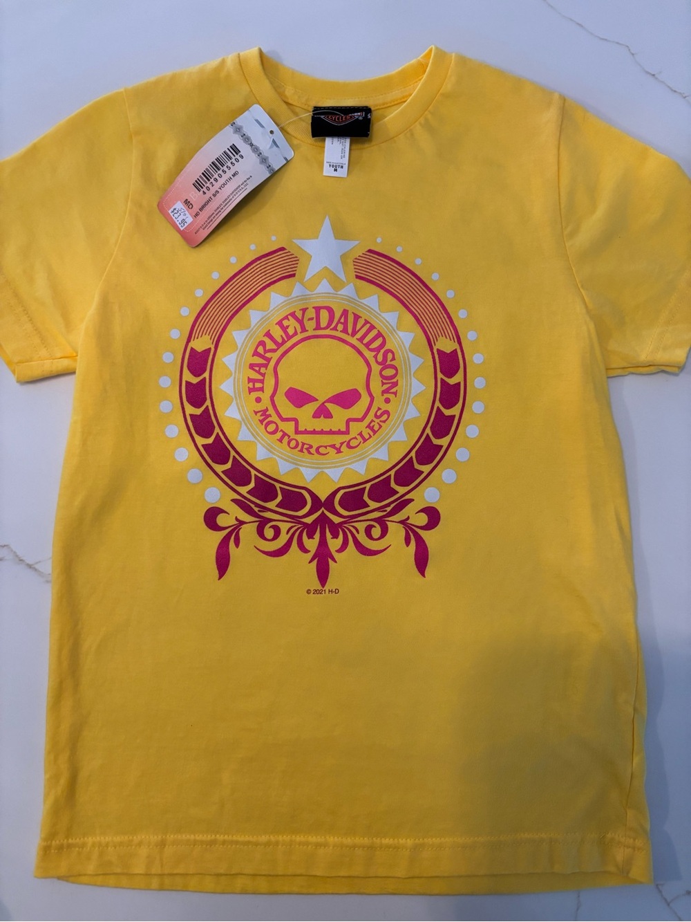 Harley-Davidson Kids Yellow Tee with Pink Emblem